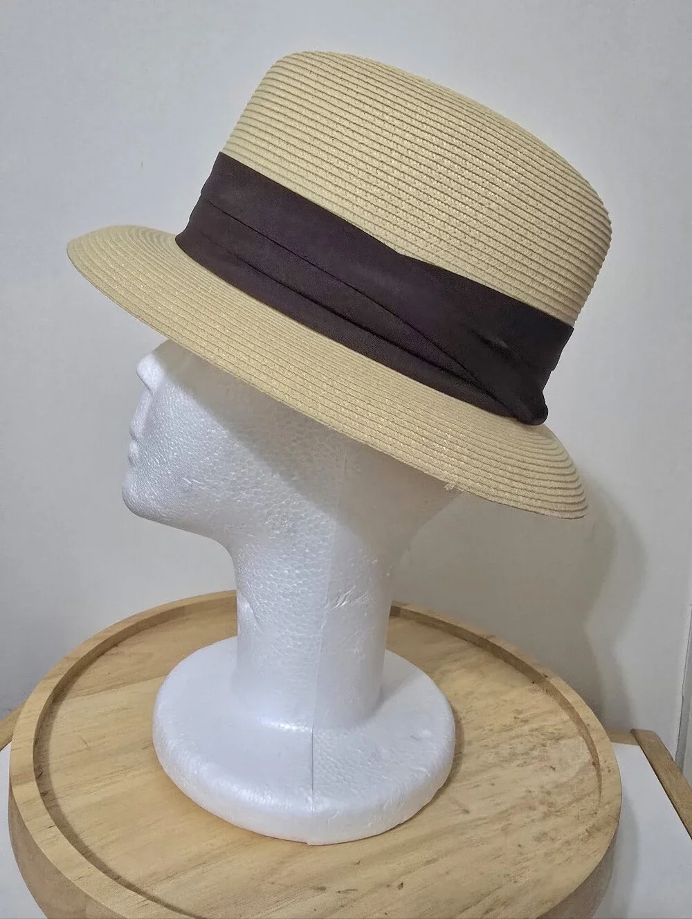 Vtg Park Royal Men's Ecru/Brown Fedora Hat Genuine Milan Weave 6 3/4" Looks NEW - Picture 12 of 12